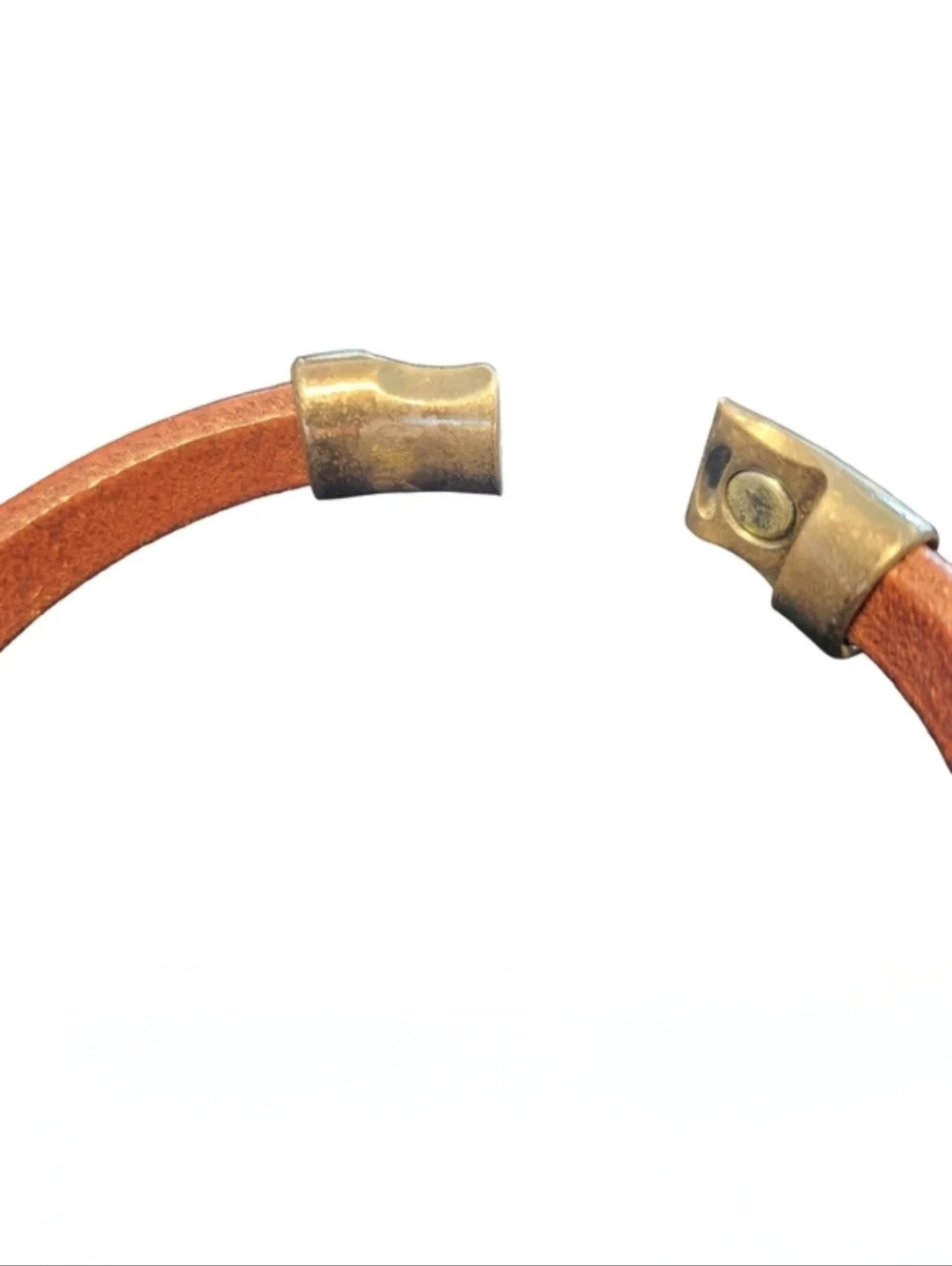 Brown Leather Greek Key Meander Magnetic Closure Cuff Bracelet OS